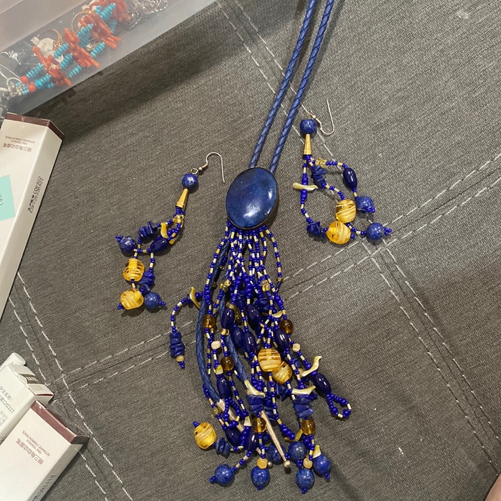 amazing lapis bolo tie with matching earring